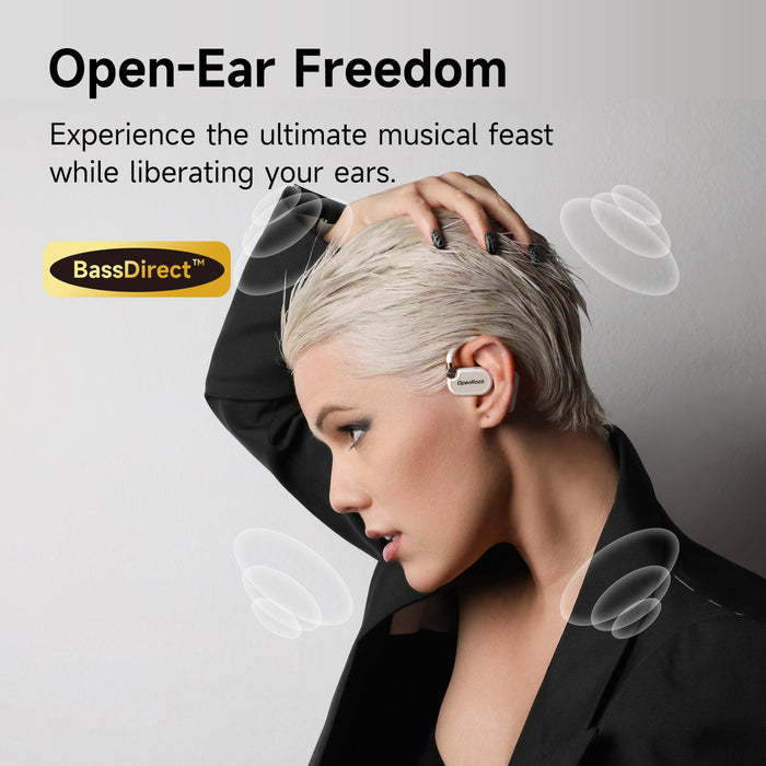 OneOdio OpenRock X - Open Ear True Wireless Headphones Sports Earbuds, Bluetooth 5.3, Ισχυρά μπάσα, 4-Mic ENC, αναβαθμισμένα ρυθμιζόμενα ακουστικά πυριτίου, 48 ώρες αναπαραγωγής, ανθεκτικό στον ιδρώτα, έξυπνη εφαρμογή, συμβατό με iPhone και Android