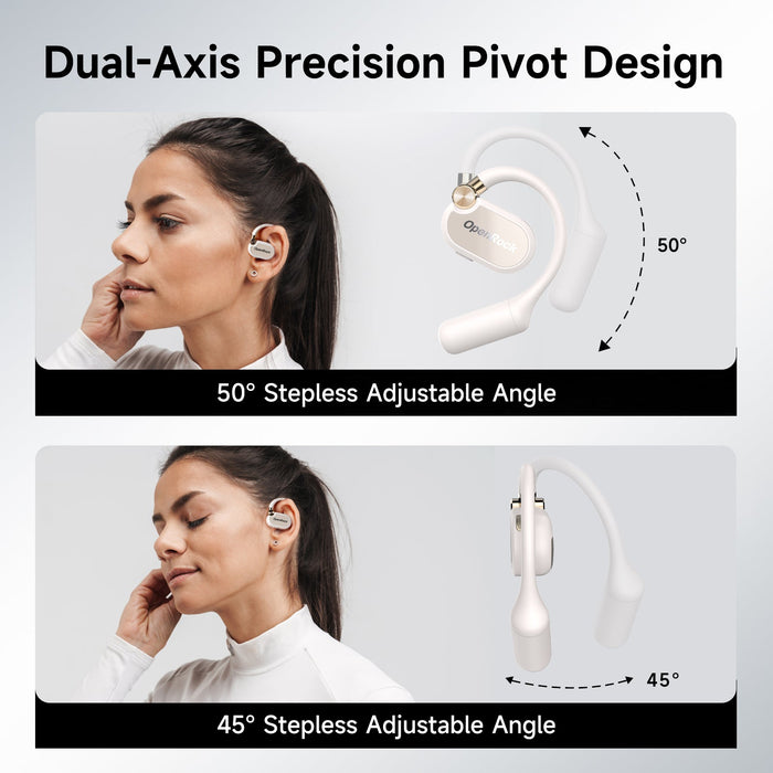 OneOdio OpenRock X - Open Ear True Wireless Headphones Sports Earbuds, Bluetooth 5.3, Ισχυρά μπάσα, 4-Mic ENC, αναβαθμισμένα ρυθμιζόμενα ακουστικά πυριτίου, 48 ώρες αναπαραγωγής, ανθεκτικό στον ιδρώτα, έξυπνη εφαρμογή, συμβατό με iPhone και Android