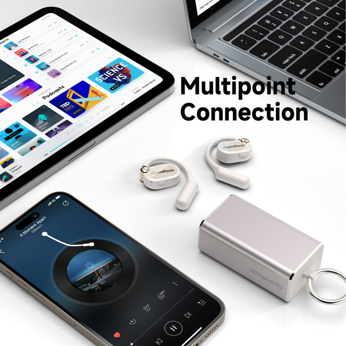 OneOdio OpenRock X - Open Ear True Wireless Headphones Sports Earbuds, Bluetooth 5.3, Ισχυρά μπάσα, 4-Mic ENC, αναβαθμισμένα ρυθμιζόμενα ακουστικά πυριτίου, 48 ώρες αναπαραγωγής, ανθεκτικό στον ιδρώτα, έξυπνη εφαρμογή, συμβατό με iPhone και Android