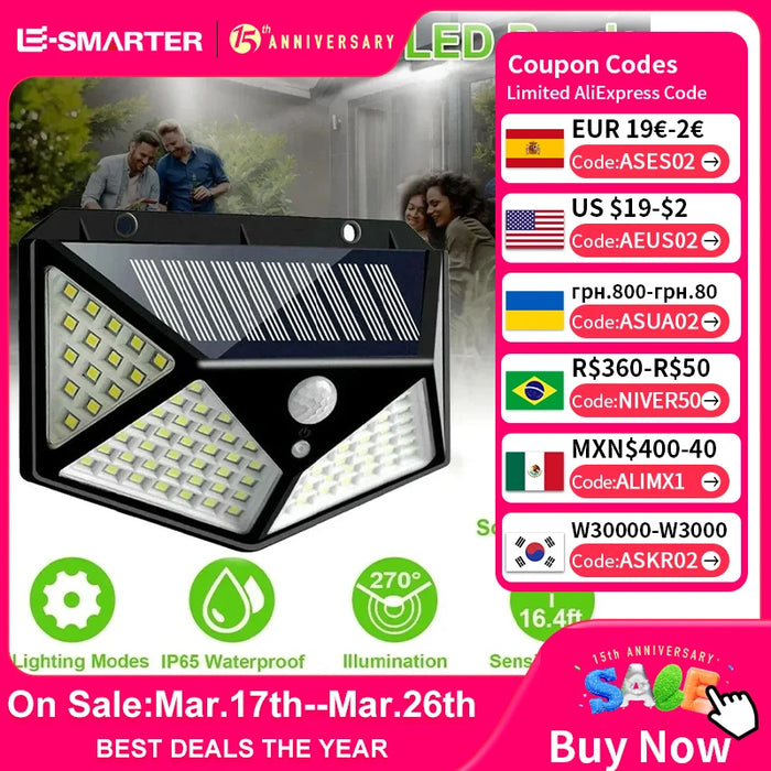 Lumière LED Solaire - Projecteur Multifonction Alimenté par Énergie Solaire, Étanche, Avec Capteur de Mouvement - Idéal pour la Décoration de Jardin Extérieur