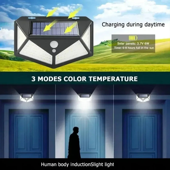 Lumière LED Solaire - Projecteur Multifonction Alimenté par Énergie Solaire, Étanche, Avec Capteur de Mouvement - Idéal pour la Décoration de Jardin Extérieur