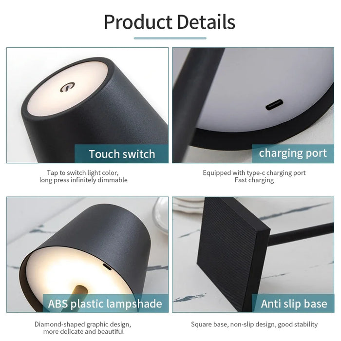 LED Stalo Lempa - Usb Įkraunama, Atspari Vandeniui, Belaidė Jutiklinė Lempa Barui, Restoranui, Viešbučio Miegamajam - Ideali Stalo Atmosferos Apšvietimo Sprendimas Viešbučių Pramonei