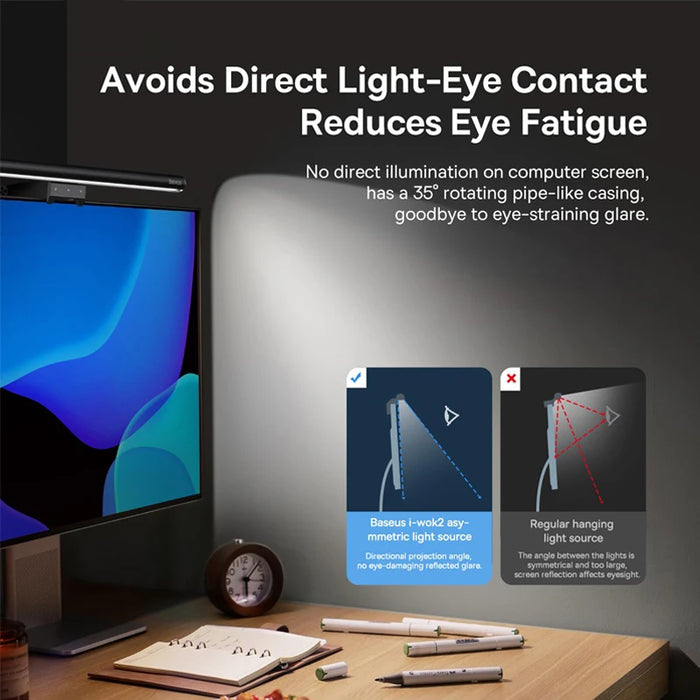 Baseus Screen Light Stolní Lampa - Zavěšení na Počítačový Displej, Napájení z USB, Světlo pro Notebook, Světlo pro LCD Monitor, Lampa na Stůl a Čtení - Ideální pro Práci, Studování a Čtení
